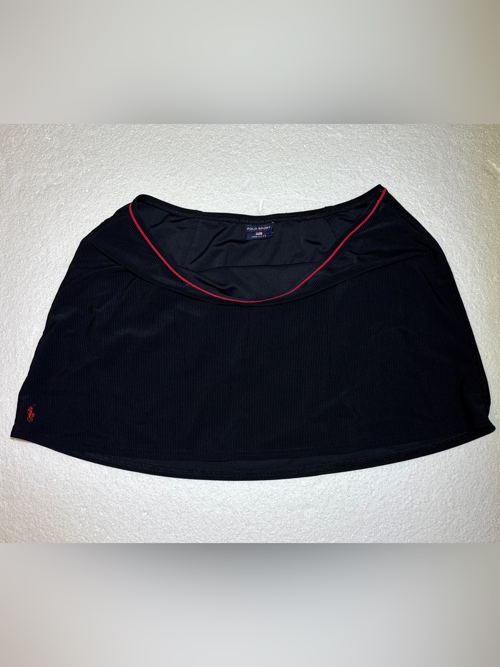 Polo Sport by Ralph Lauren Ribbed Black Mini Skirt with Red Trim Pony Logo